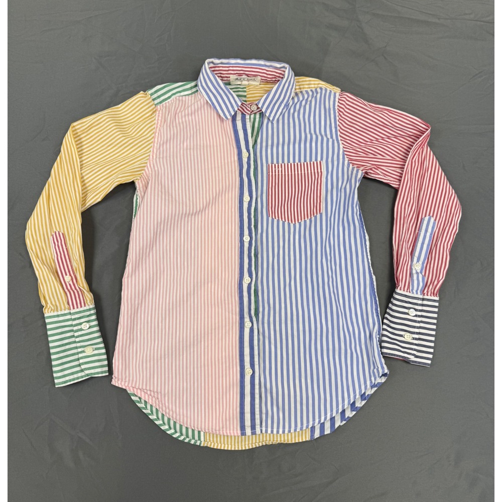 Alex Mill Womens XS Multicolor Striped Colorblock BCI Cotton Button Down Shirt